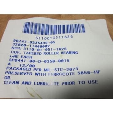 Tapered Aerospace Roller Bearing Cup NSN: 3110010511626