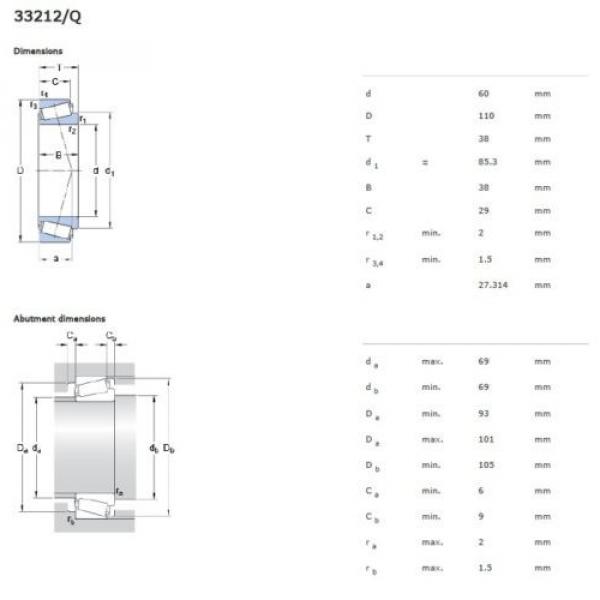 SKF 33212/Q Metric Tapered roller bearings, Single Row 60mm Bore 110x29mm NEW #4 image